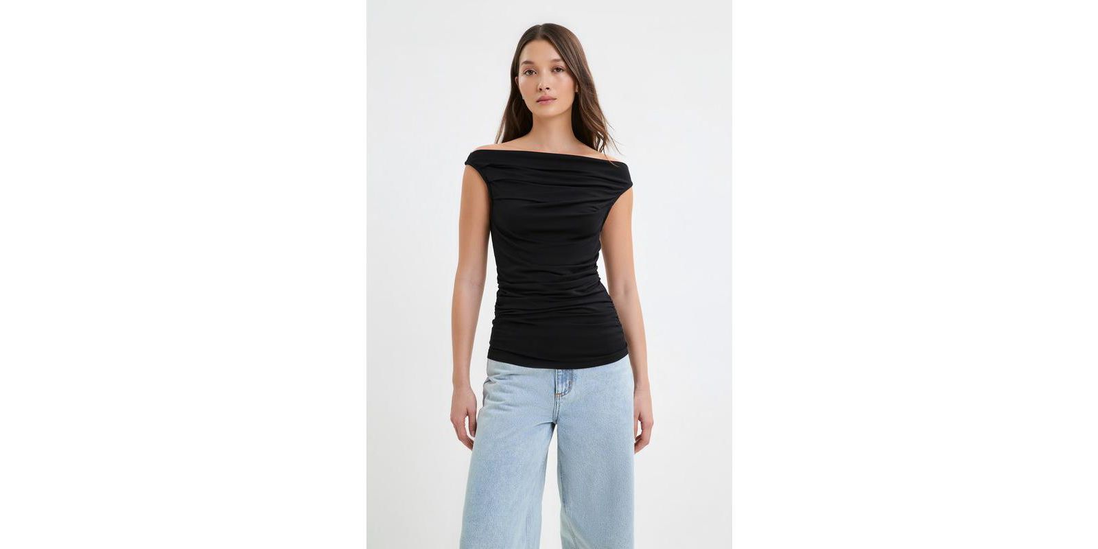 Marcella Women's Cooper Sleeveless Gathered Convertible Boat-Neck Jersey Top