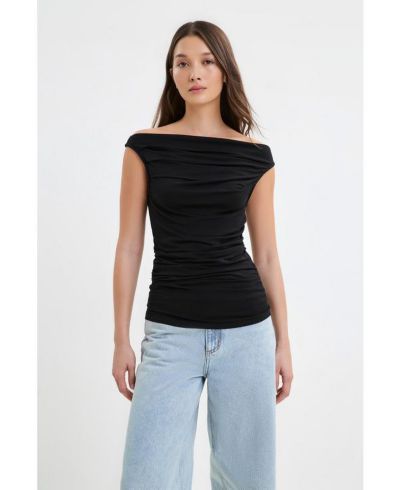 Marcella Women's Cooper Sleeveless Gathered Convertible Boat-Neck Jersey Top