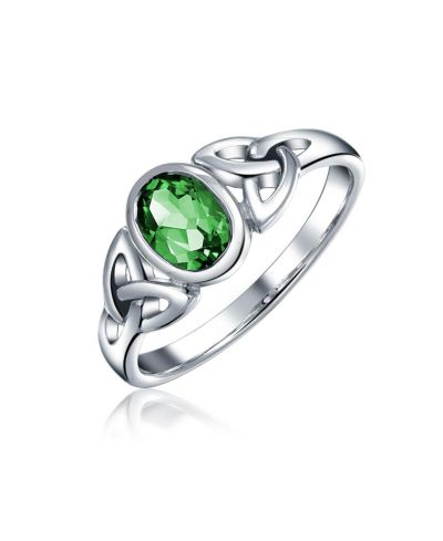 Bling Jewelry Celtic Love Knot Birthstone Green Glass Triquetra Band Ring Sterling Silver