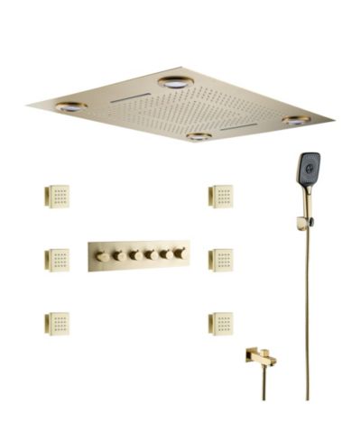 Душевая система Boyel Living 5-Function Luxury Thermostatic с LED подсветкой и ручным распылителем, Brushed Gold