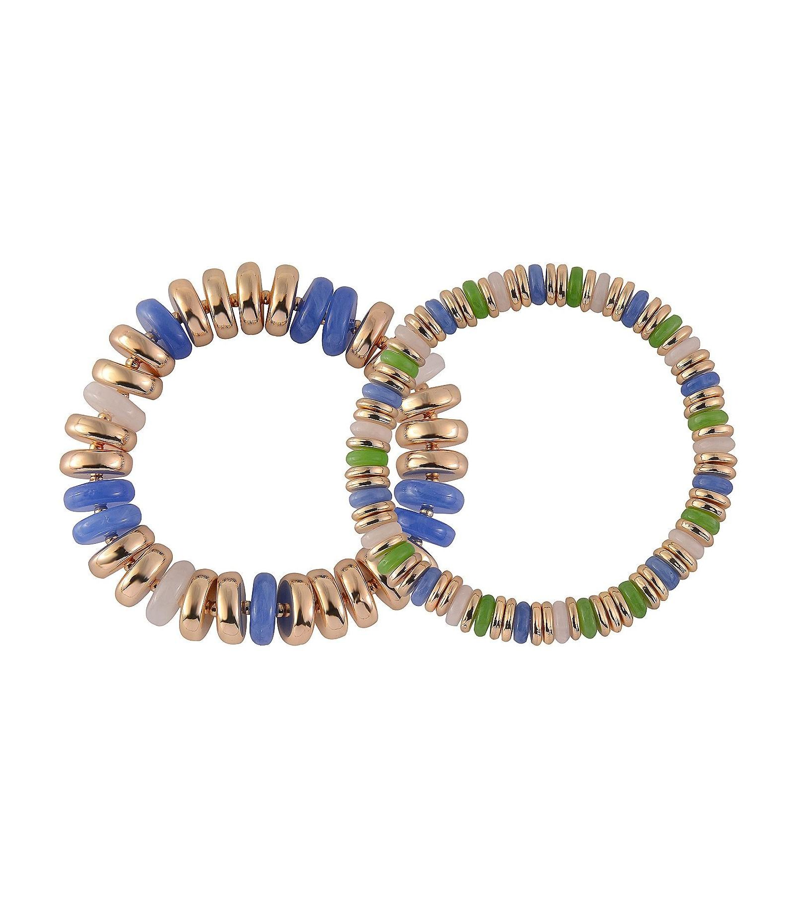 Laundry by Shelli Segal Tone and Multi Color Disc 2pc Stretch Bracelet Set