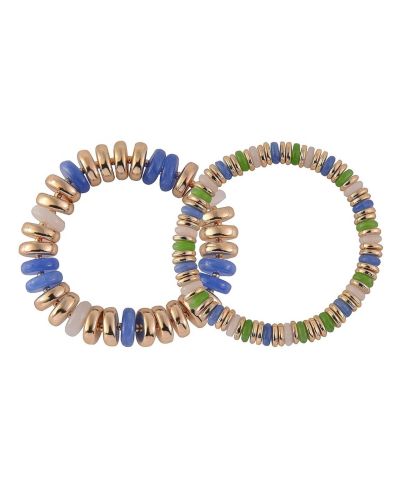 Laundry by Shelli Segal Tone and Multi Color Disc 2pc Stretch Bracelet Set
