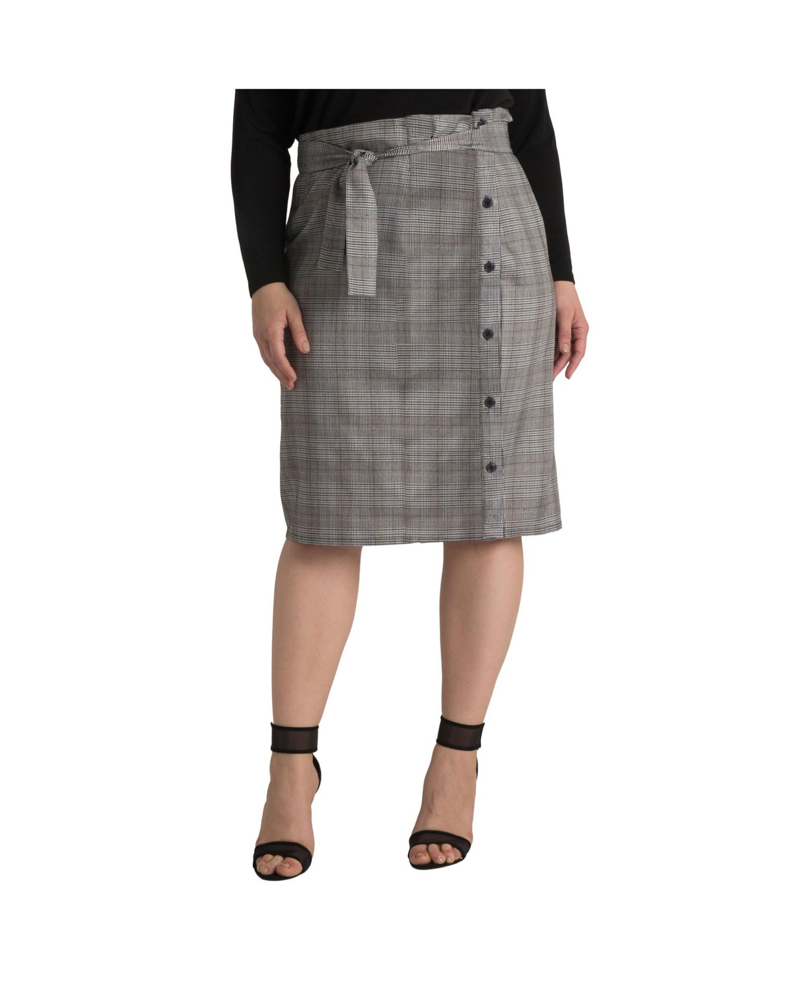Женская юбка Plus Size в клетку Glen Plaid с завышенной талией и ремнем