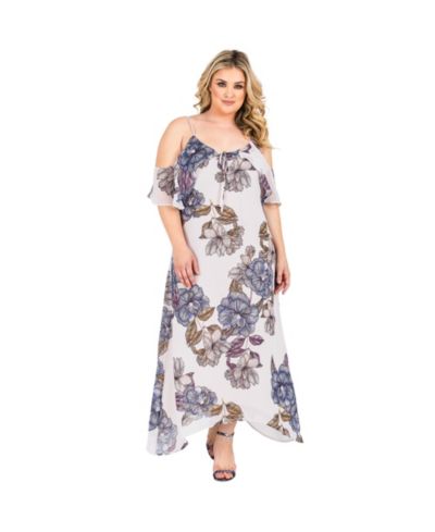 Standards & Practices Plus Size Floral Chiffon Cold Shoulder Ruffle Dress