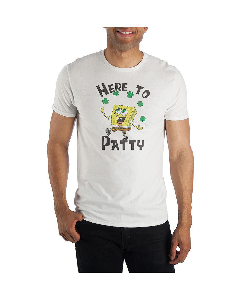 SpongeBob SquarePants Big & Tall Cartoon Here to Patty White Graphic Tee