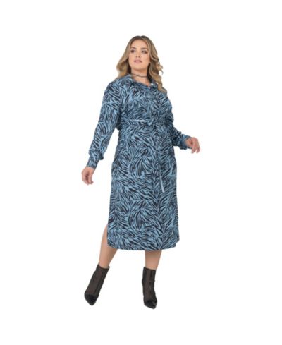 Standards & Practices Plus Size Long Sleeve Zebra Print Tie-Front Midi Shirt Dress