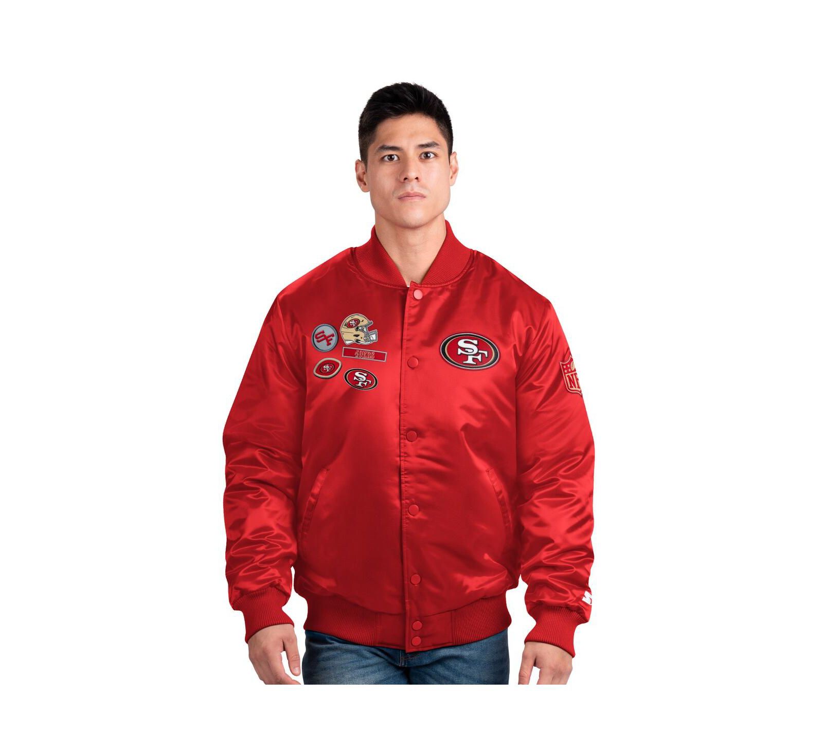 Starter Men's Scarlet San Francisco 49ers Exclusive Satin Full-Snap Varsity Jacket