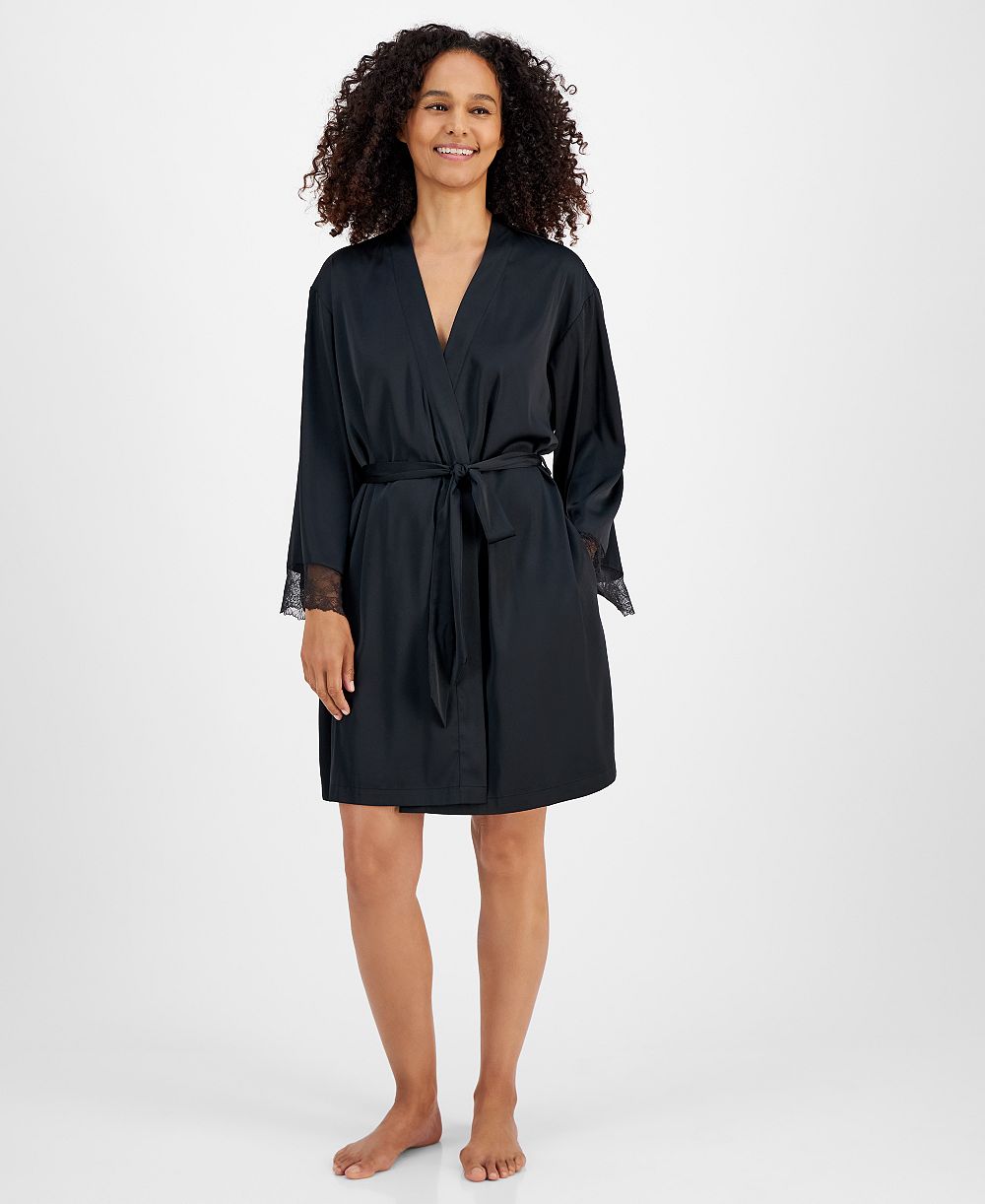 I.N.C. International Concepts Women's Lace-Trim Stretch Satin Robe, Created for Macy's