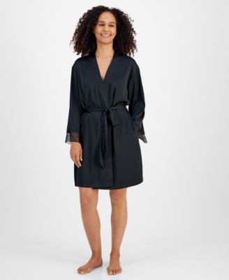 I.N.C. International Concepts Women's Lace-Trim Stretch Satin Robe, Created for Macy's