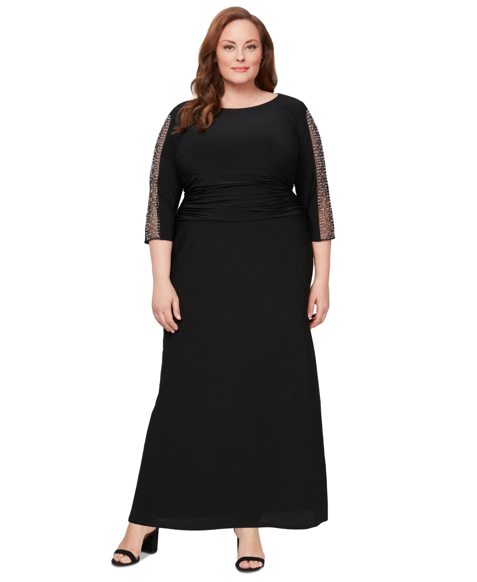 Вечернее платье SL Fashions Plus Size с декорированными рукавами и драпировкой