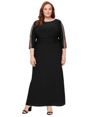 Вечернее платье SL Fashions Plus Size с декорированными рукавами и драпировкой