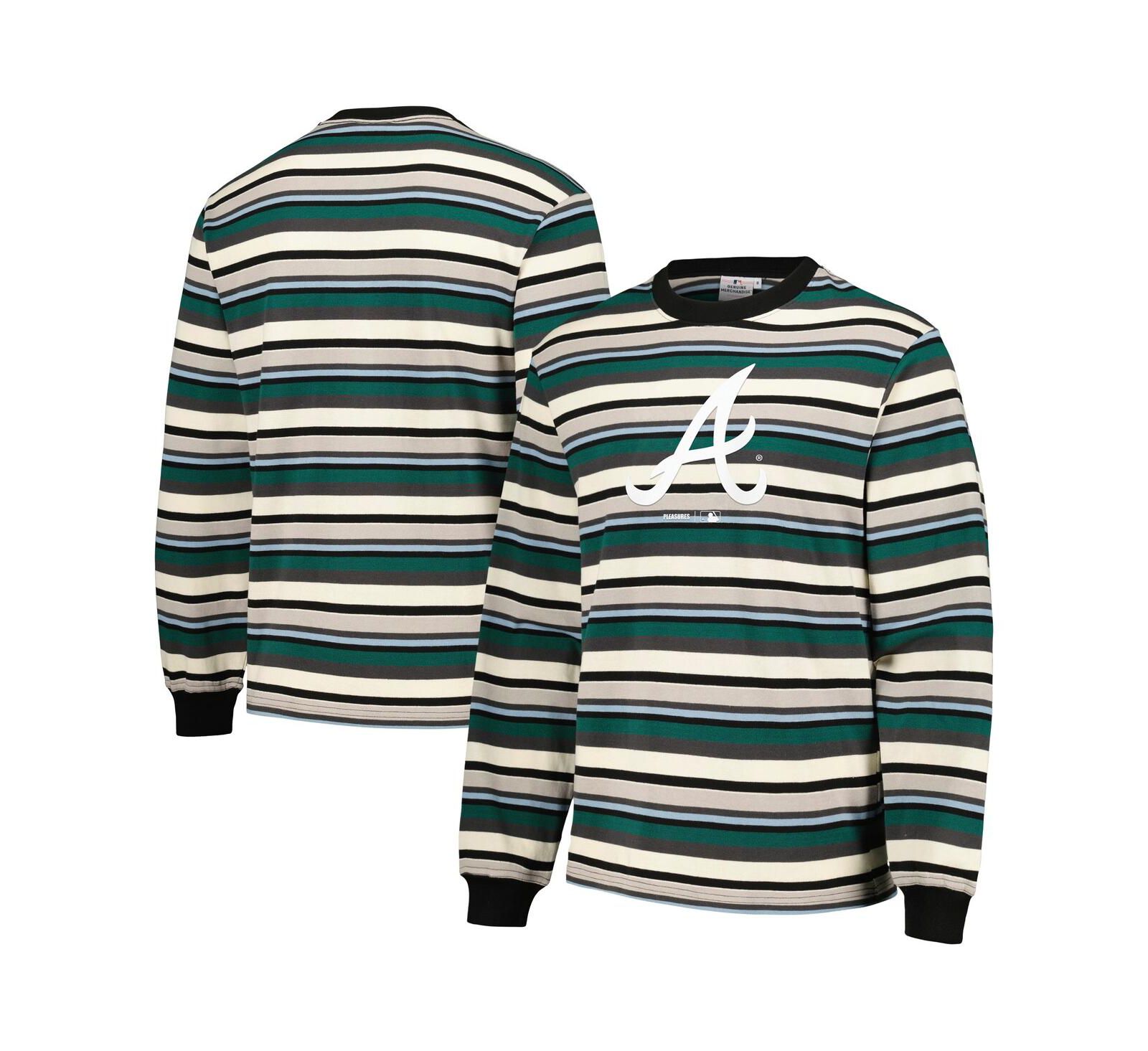 PLEASURES Men's Cream/Green Atlanta Braves Ballpark Long Sleeve T-Shirt