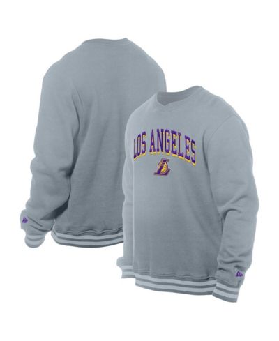 New Era Men's Gray Los Angeles Lakers Chenille Cross Over Pullover Sweatshirt