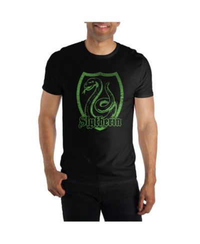 Harry Potter Men's Slytherin Logo Specialty Soft Hand Print Black Tee T-Shirt Shirt-3XLB