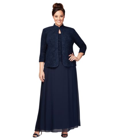 Блестящий жакет и платье А-силуэта Plus Size от Alex Evenings
