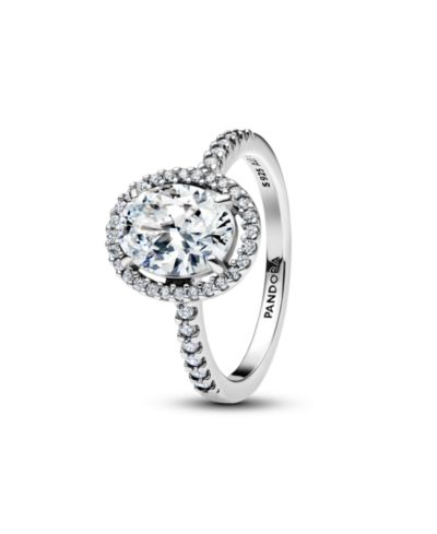 Кольцо Pandora Oval Sparkling Halo Statement из стерлингового серебра