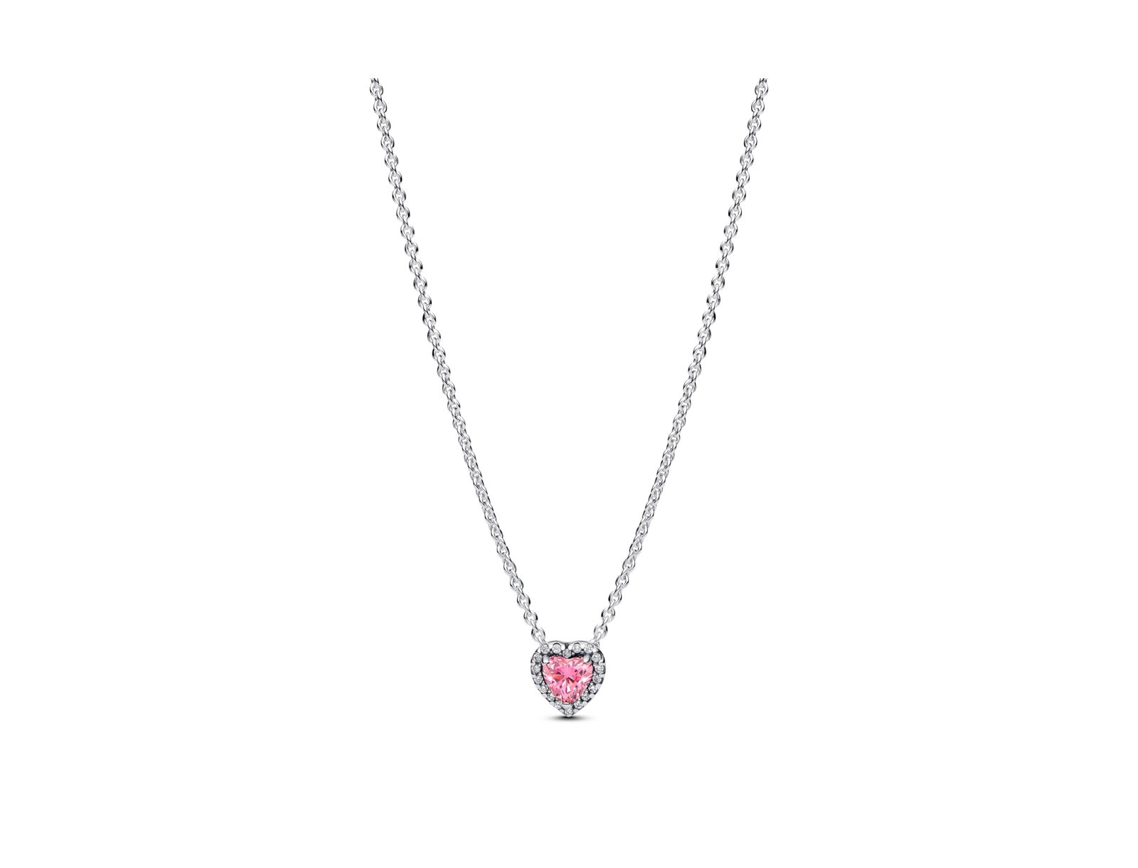 Pandora Sterling Silver Pink Elevated Heart Necklace