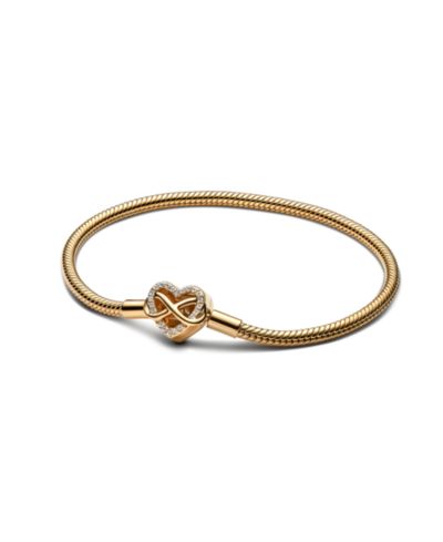 Браслет Pandora Snake Chain с золотым напылением 14K и сверкающим подвесным сердцем Infinity