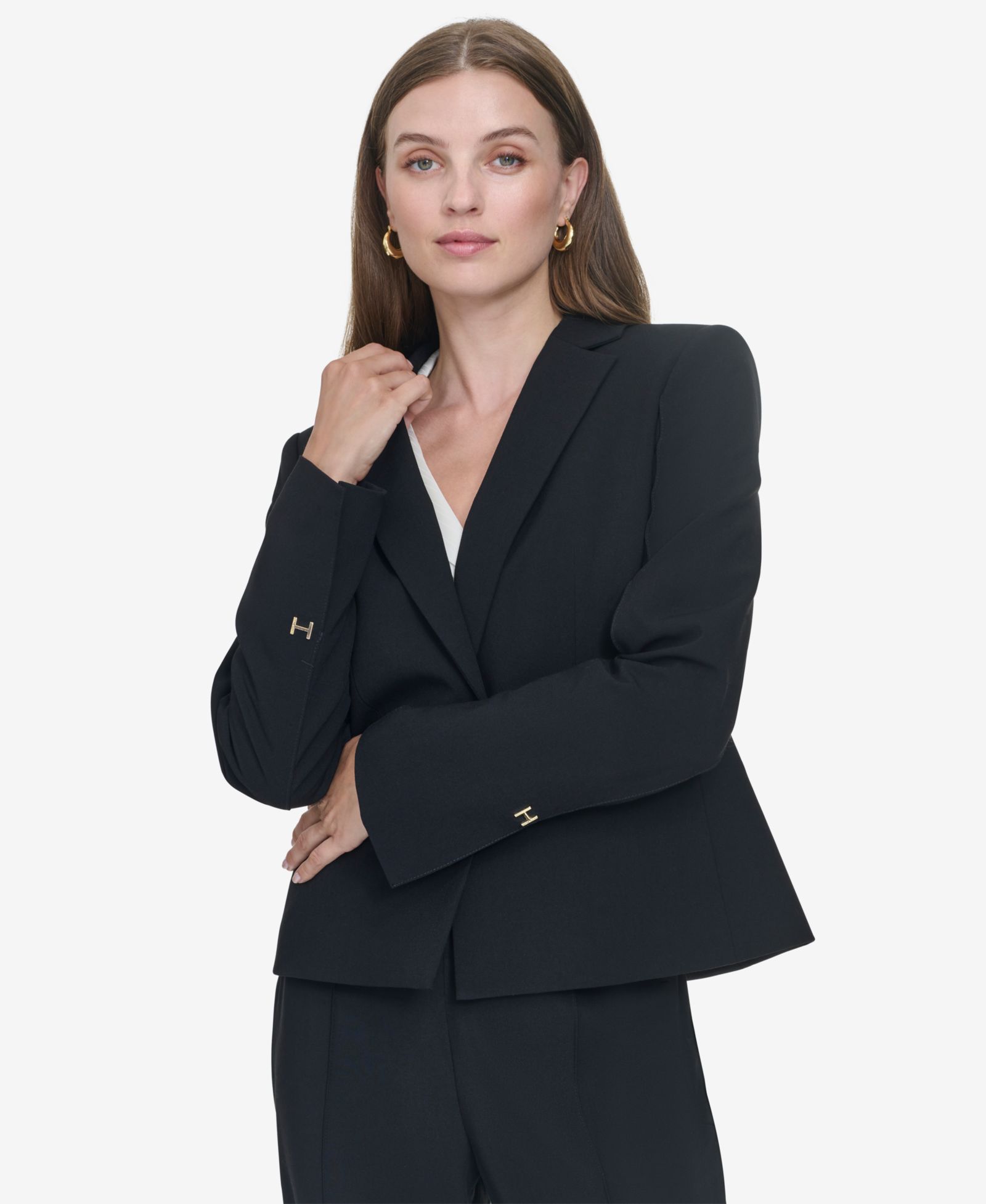 Halston Women's Logo-Hardware Single-Button Blazer