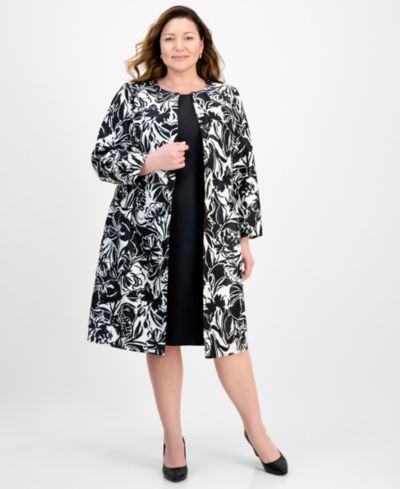 Le Suit Plus Size Floral-Print Jewel-Neck Jacket Topper & Plus Size Empire Seamed 2 Piece Dress Suit