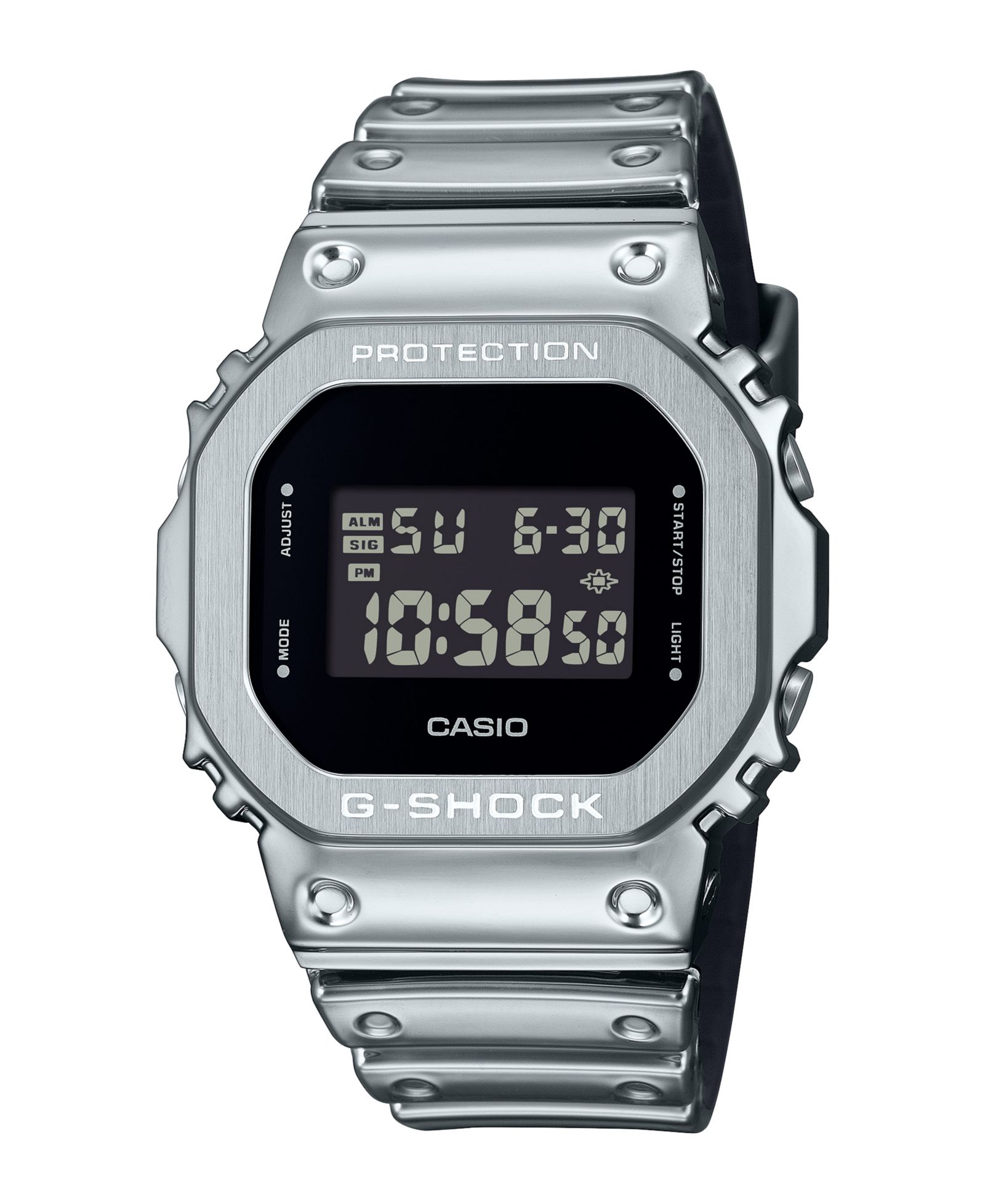 G-Shock Men's Silver-Tone Silicone Watch, 43.2mm