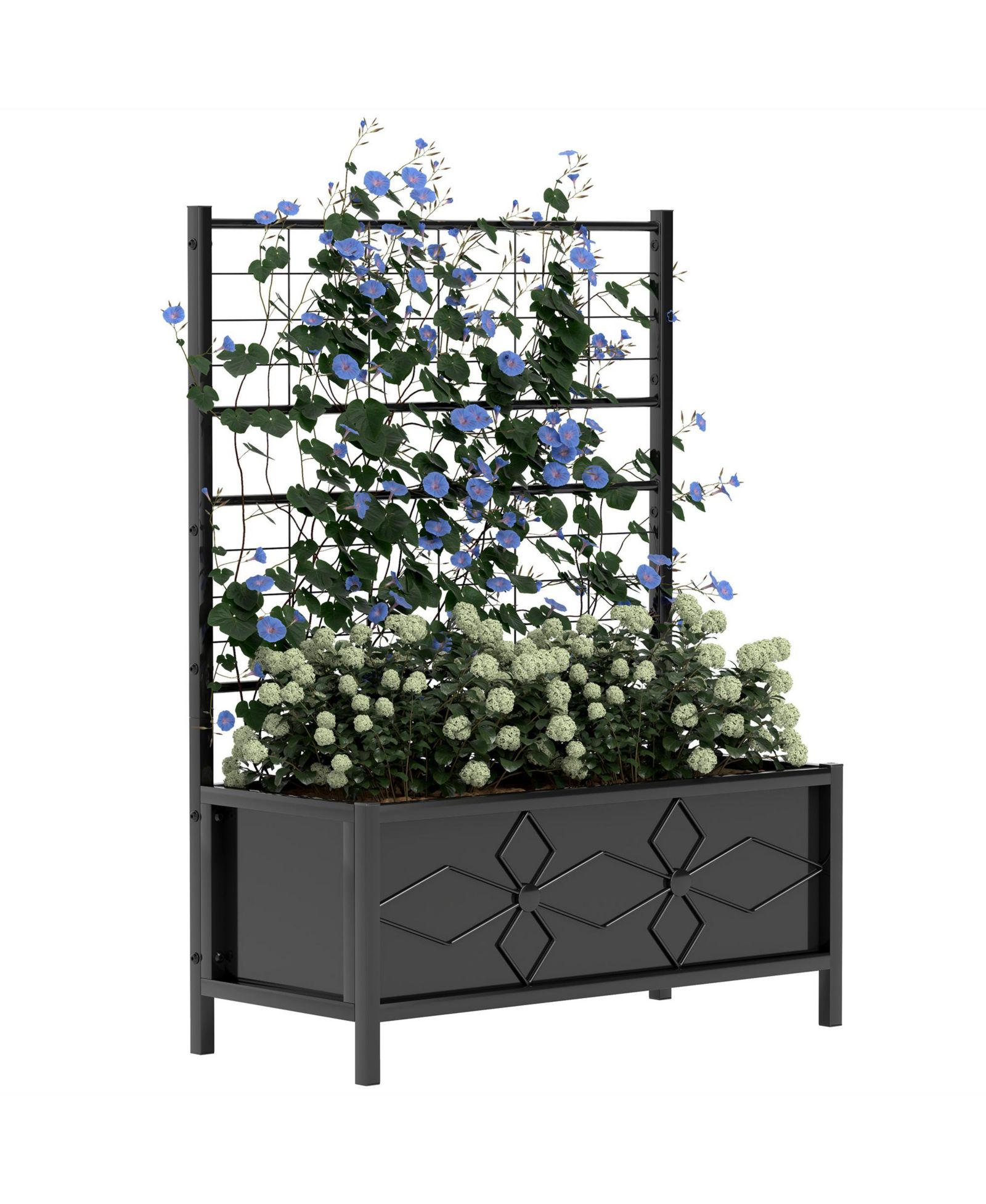 Outsunny Galvanized Raised Garden Bed with Trellis Planter Box