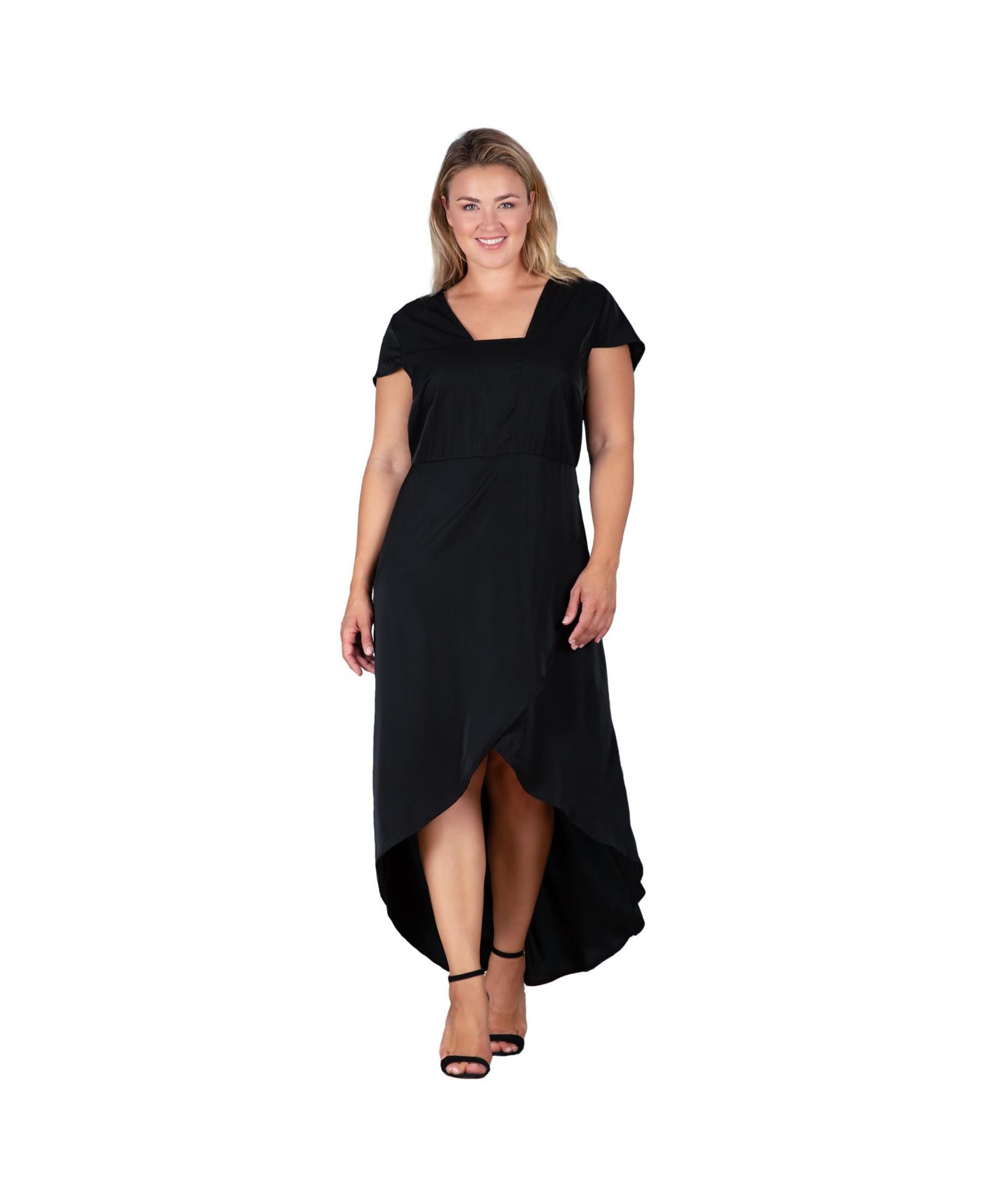 Standards & Practices Plus Size Cap Sleeve High-Low Tulip Dress