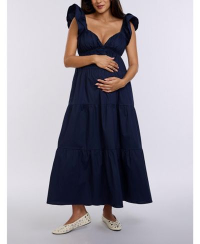 Женское платье Motherhood Maternity Ruffle Sleeve Tie-Back Maxi