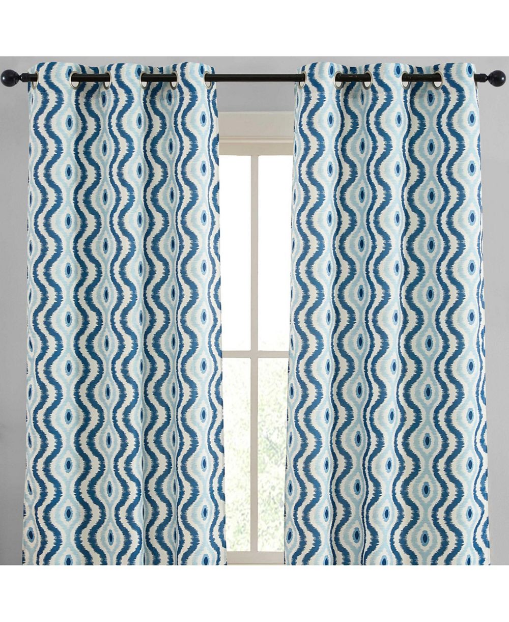 HLC.ME Tanner Ogee Ikatt Damask Patterned Window Grommet Curtains Bedroom - Light Blocking Darkening Window Panels, Set of 2 (Blue, 37 W x 84 L)