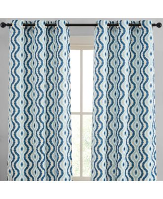 HLC.ME Tanner Ogee Ikatt Damask Patterned Window Grommet Curtains Bedroom - Light Blocking Darkening Window Panels, Set of 2 (Blue, 37 W x 84 L)