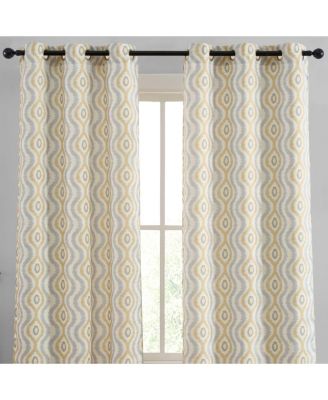 HLC.ME Tanner Ogee Ikatt Damask Patterned Window Grommet Curtains Bedroom - Light Blocking Darkening Window Panels, Set of 2 (Grey/Gold, 37 W x 84 L)
