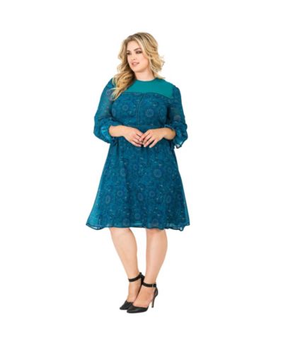 Plus Size Женское шифоновое платье миди с пышными рукавами