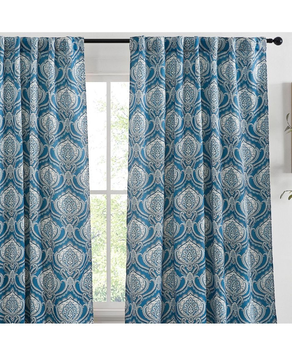 HLC.ME Messina Paisley Damask Patterned Back Tab Rod Pocket Curtains - Light Blocking Darkening Window Panels, Set of 2
