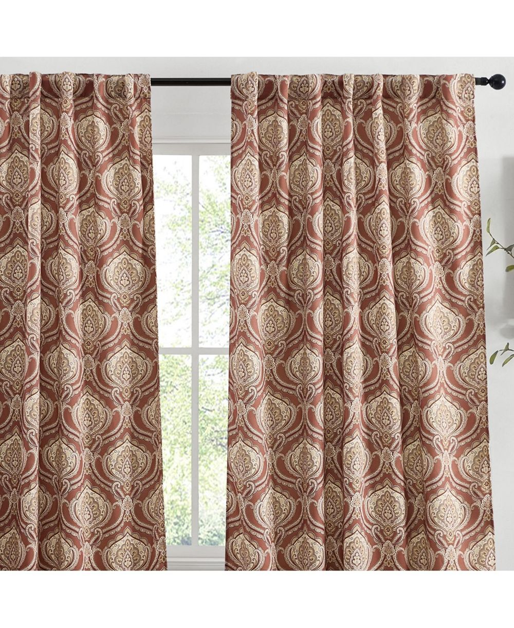 HLC.ME Messina Paisley Damask Patterned Back Tab Rod Pocket Curtains - Light Blocking Darkening Window Panels, Set of 2
