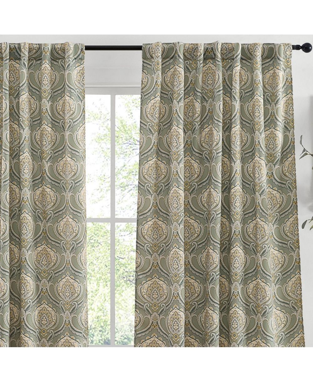 HLC.ME Messina Paisley Damask Patterned Back Tab Rod Pocket Curtains - Light Blocking Darkening Window Panels, Set of 2