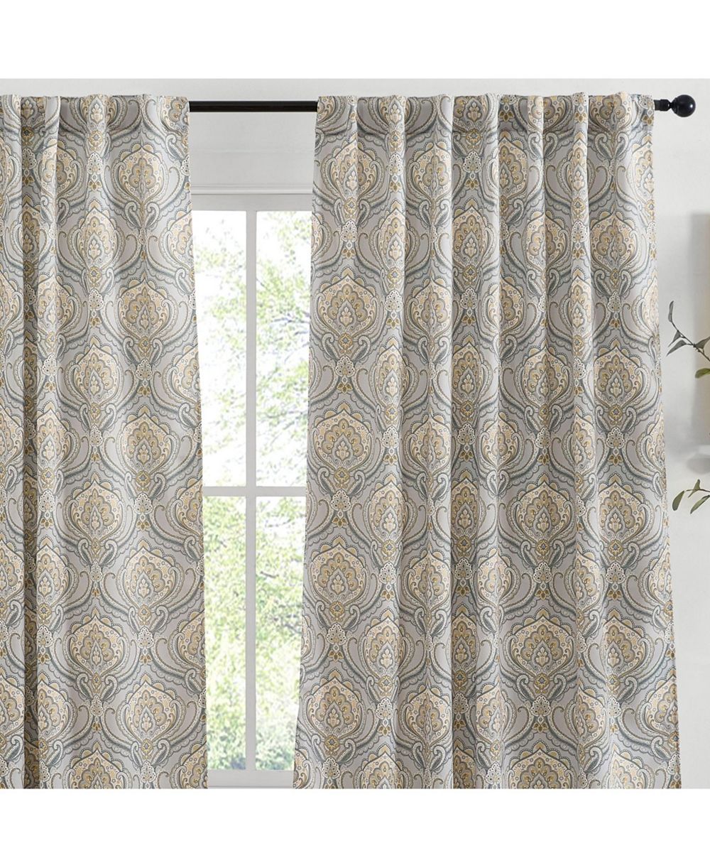 HLC.me Messina Paisley Damask Patterned Back Tab Rod Pocket Curtains - Light Blocking Darkening Window Panels, Set of 2 (52 W x 84 L)