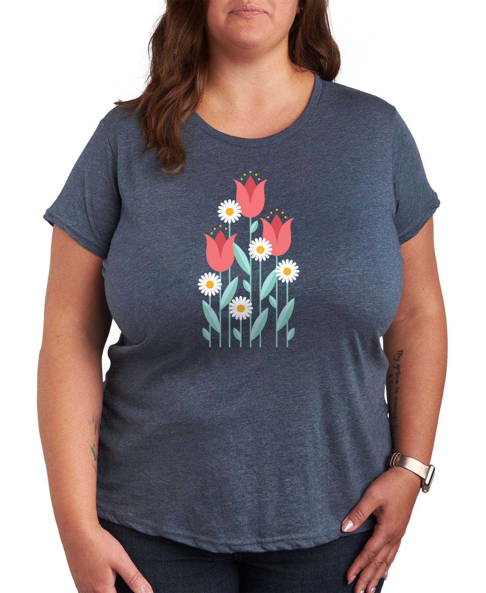 Футболка Hybrid Apparel Trendy Plus Size Spring Florals Graphic Crew Neck