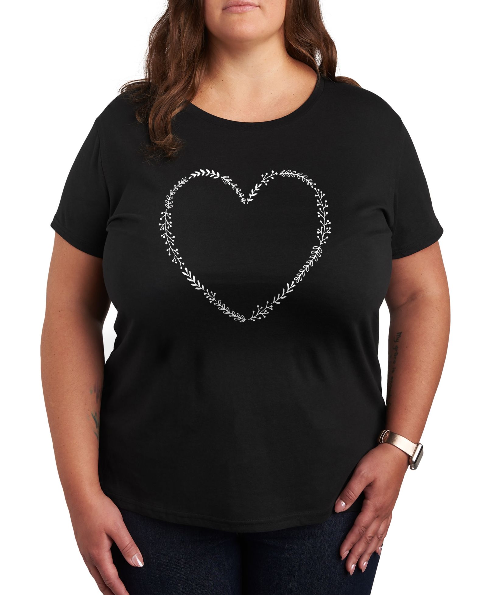 Hybrid Apparel Trendy Plus Size Футболка с графическим принтом Floral Heart Crew Neck