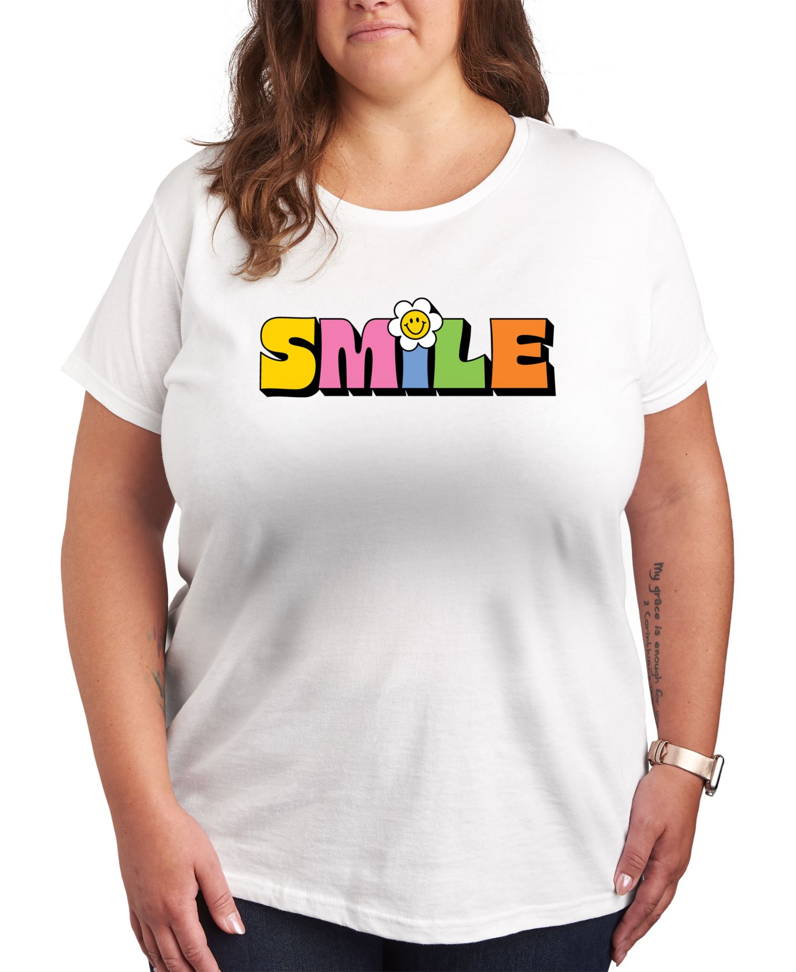Футболка Hybrid Apparel Trendy Plus Size Smile Size Graphic Crew Neck