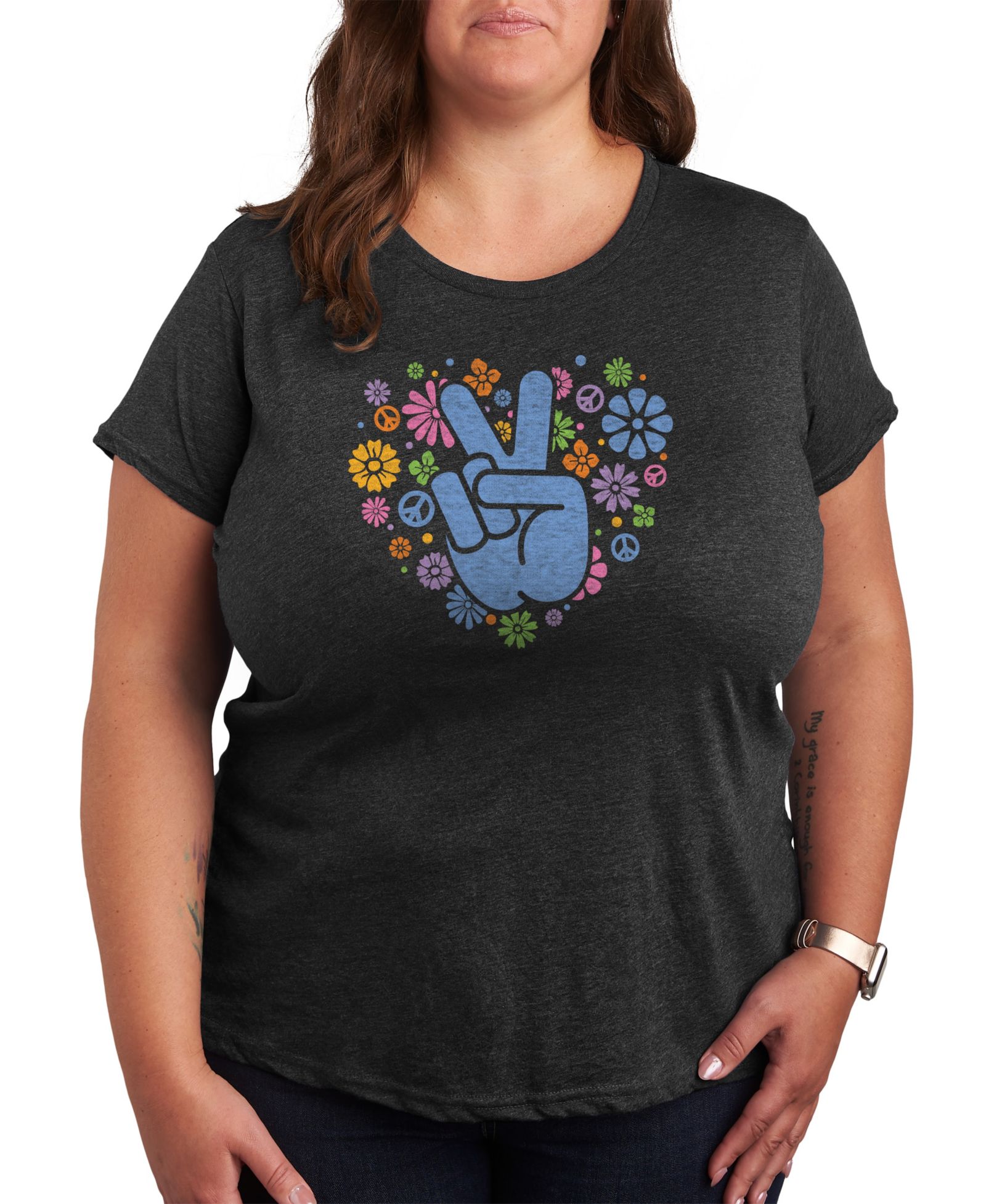 Женская футболка Hybrid Apparel Trendy Plus Size Pastel Peace Sign Size Graphic Crew Neck