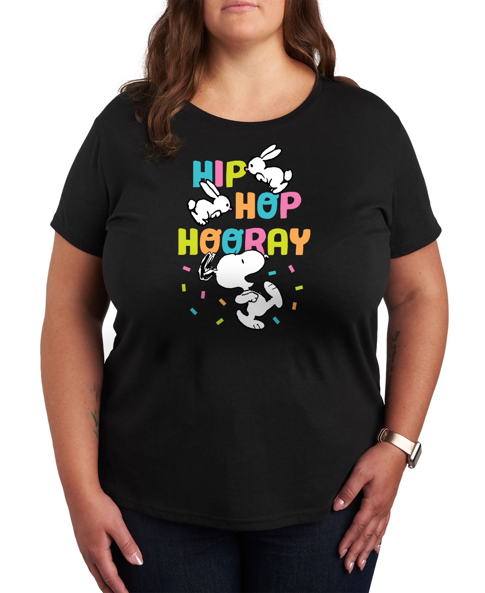 Женская футболка Hybrid Apparel Trendy Plus Size Peanuts Hip Hop Hooray Easter Graphic Crew Neck