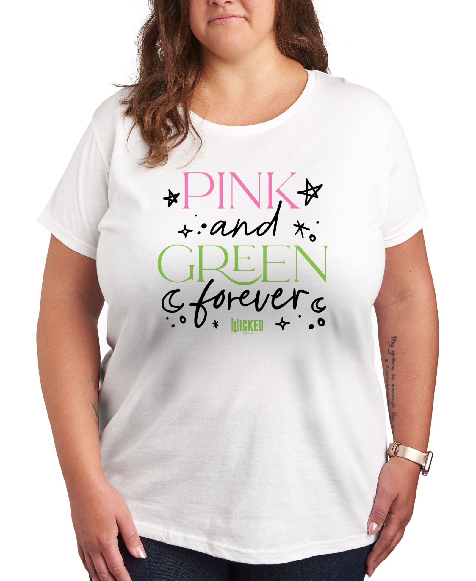 Топ Hybrid Apparel Trendy Plus Size Wicked Pink and Green Graphic Crew Neck