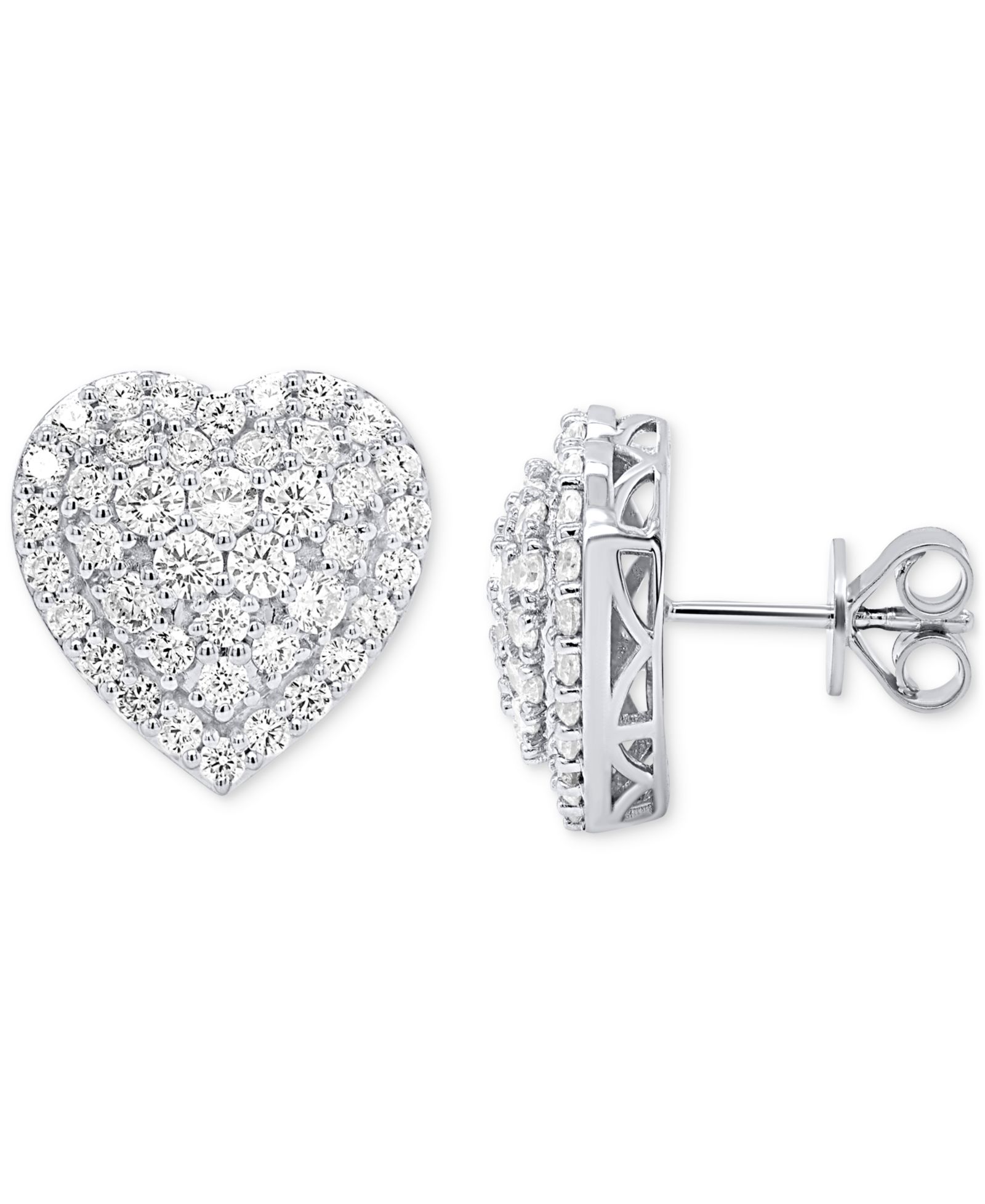 Forever Grown Diamonds Lab Grown Diamond Heart Cluster Stud Earrings (2 ct. t.w.) in Sterling Silver or 14k Gold-Plated Sterling Silver