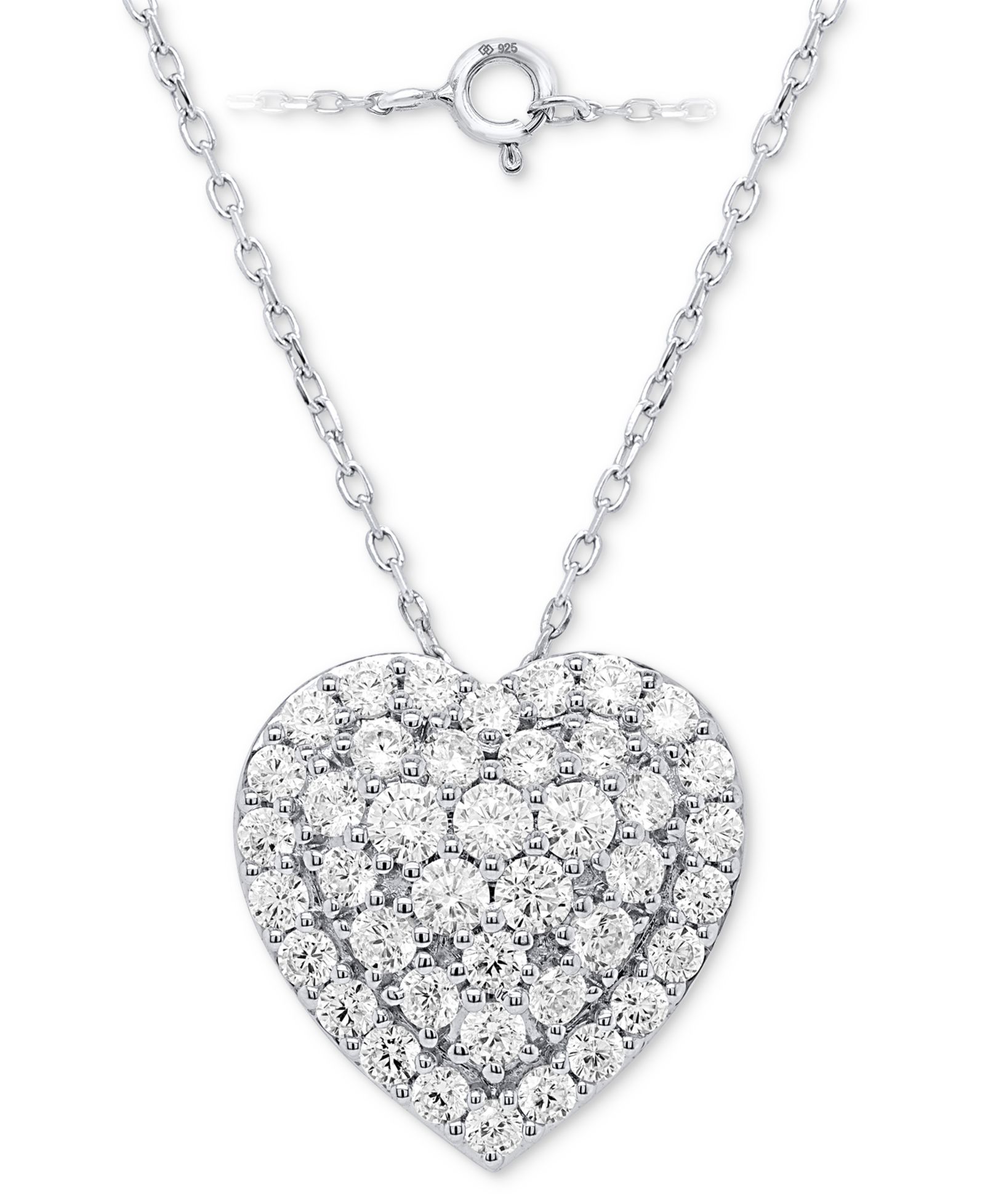 Кулон Forever Grown Diamonds с сердцем из кластера лабораторных бриллиантов, 18 дюймов, 2 карата суммарно, стерлинговое серебро или серебро с позолотой 14k