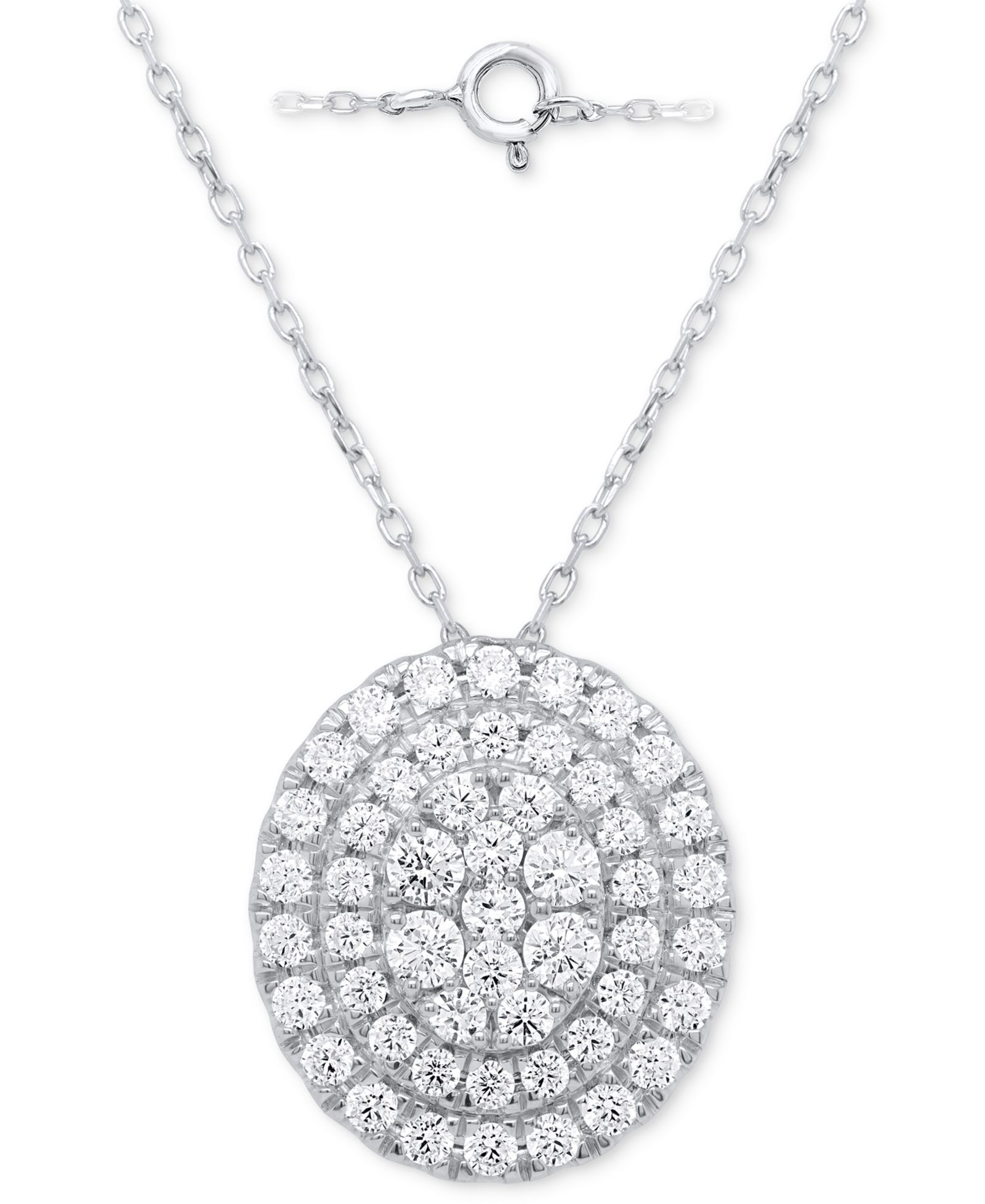 Forever Grown Diamonds Lab Grown Diamond Double Halo Cluster 18" Pendant Necklace (2 ct. t.w.) in Sterling Silver or 14k Gold-Plated Sterling Silver