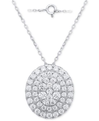 Forever Grown Diamonds Lab Grown Diamond Double Halo Cluster 18" Pendant Necklace (2 ct. t.w.) in Sterling Silver or 14k Gold-Plated Sterling Silver