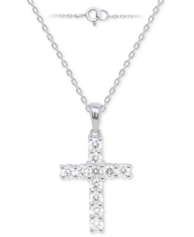 Подвеска-кулон Forever Grown Diamonds Lab Grown Diamond Cross 18" из стерлингового серебра или позолоченного стерлингового серебра