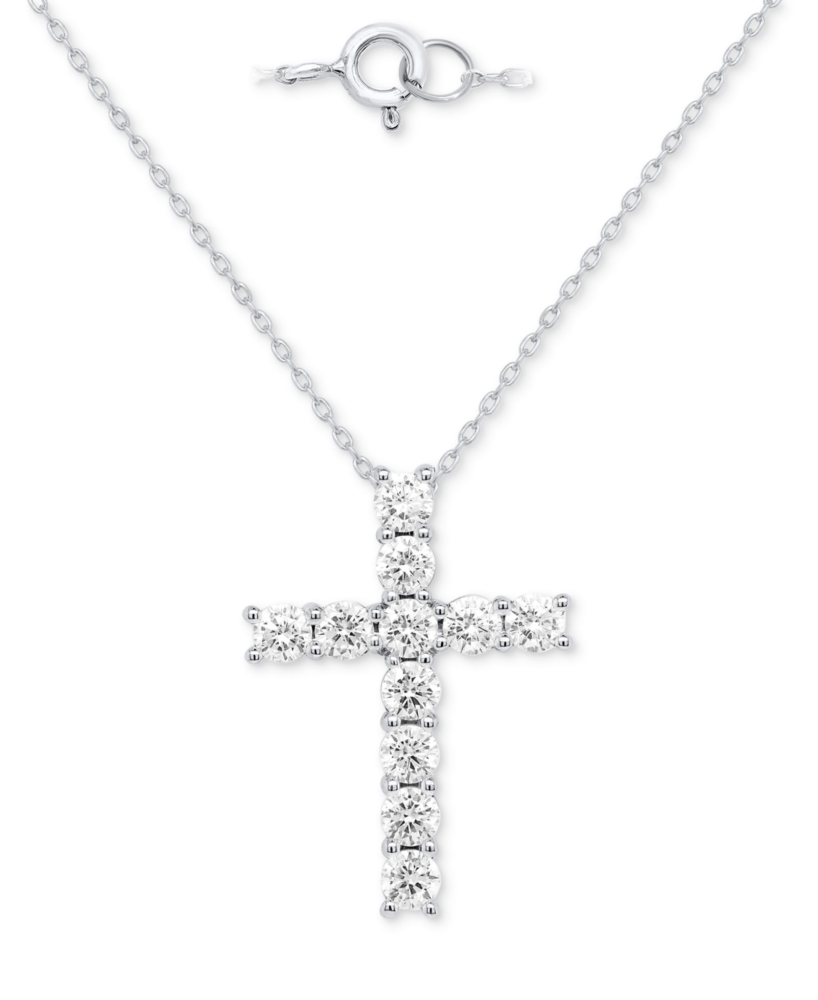 Forever Grown Diamonds Lab Grown Diamond Cross 18" Pendant Necklace (2 ct. t.w.) in Sterling Silver or 14k Gold-Plated Sterling Silver