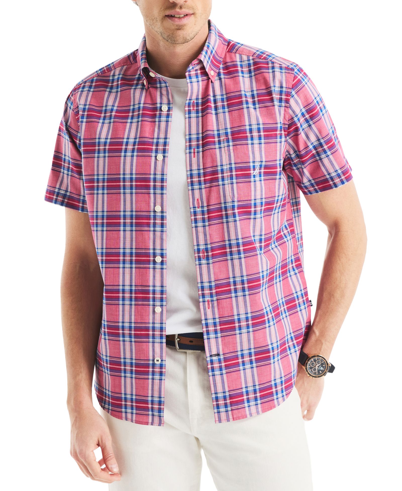 Nautica Men's Classic-Fit 100% Cotton Plaid Button-Down Shirt