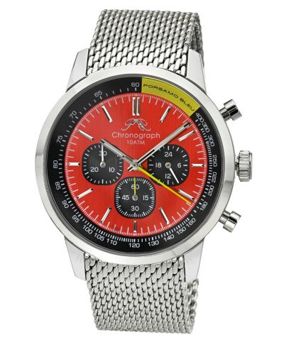 Porsamo Bleu Мужской Simon Chronograph Silver Tone Stainless Steel Bracelet Red Dial Watch 44 mm